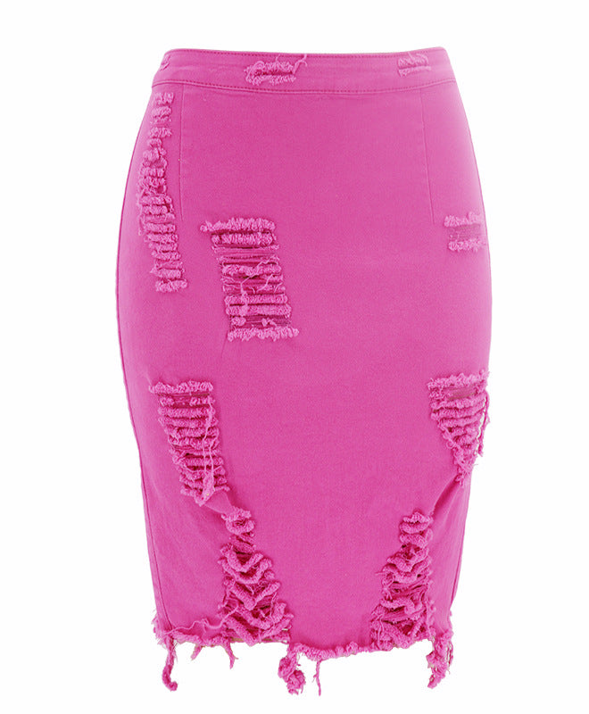 Fiery Diva Hole Bag Hip Denim Skirt