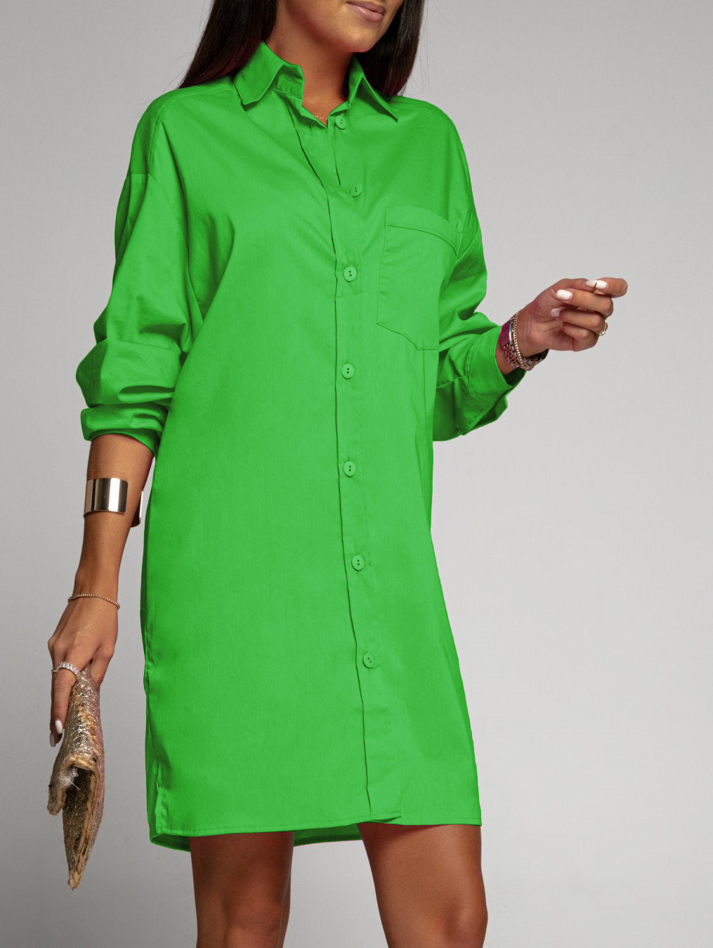 Classic V-Neck Button Pocket Long Sleeve Shirt