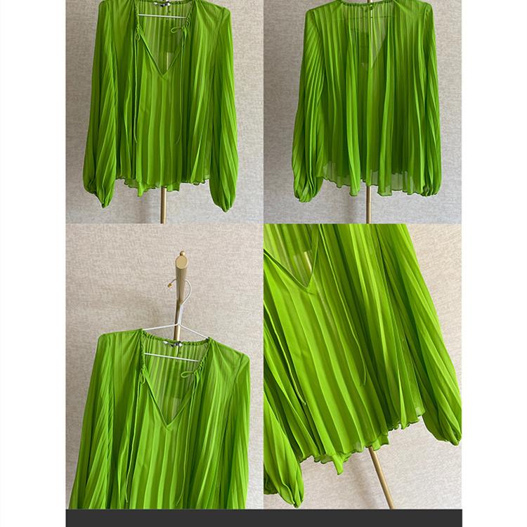 Emerald Green Silk Crepe Long-sleeved Niche Blouse
