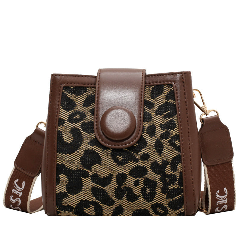 Checkerboard Leopard Print Trendy Leather Crossbody Bag