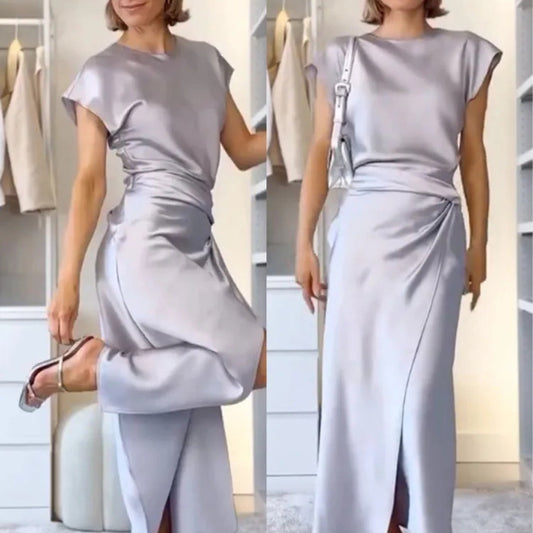 Silk Satin Top Bow Tie Midi Dress 2 Piece