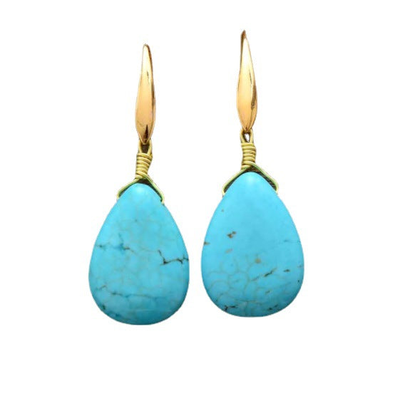 Boho Genuine Turquoise Teardrop Vintage Earrings.