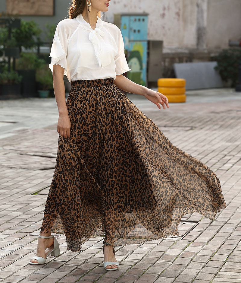 In Style Leopard Print Flowy Maxi Skirt