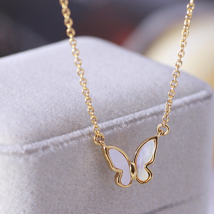 Natural Genuine Mother of Pearl Butterfly Delicate Gold Plated Clavicle Chain.