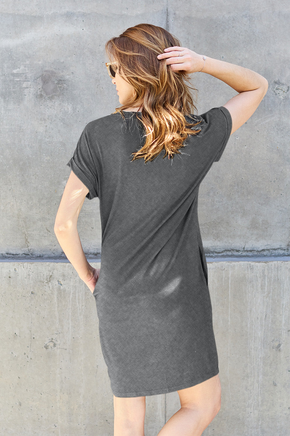 Comfy Round Neck Short Sleeve Dress with Pockets