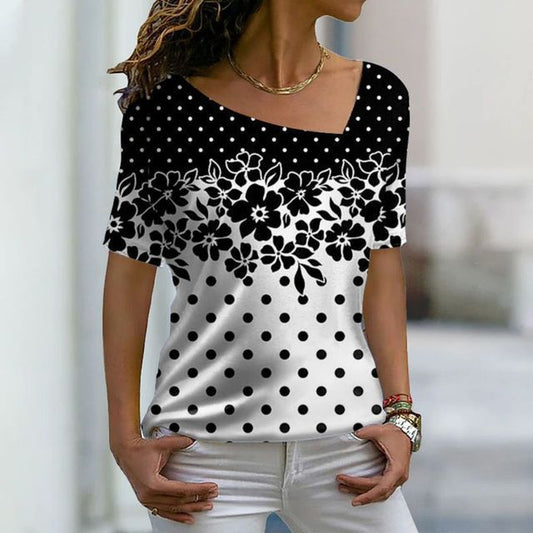 White Flower Printed Top with  Short Sleeve