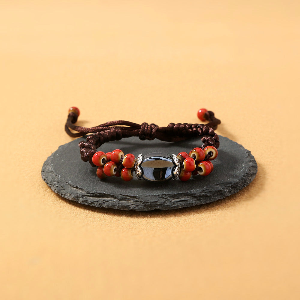 Handmade Braided Red-Black Beads  Bracelet - Adjusts to Fit All.