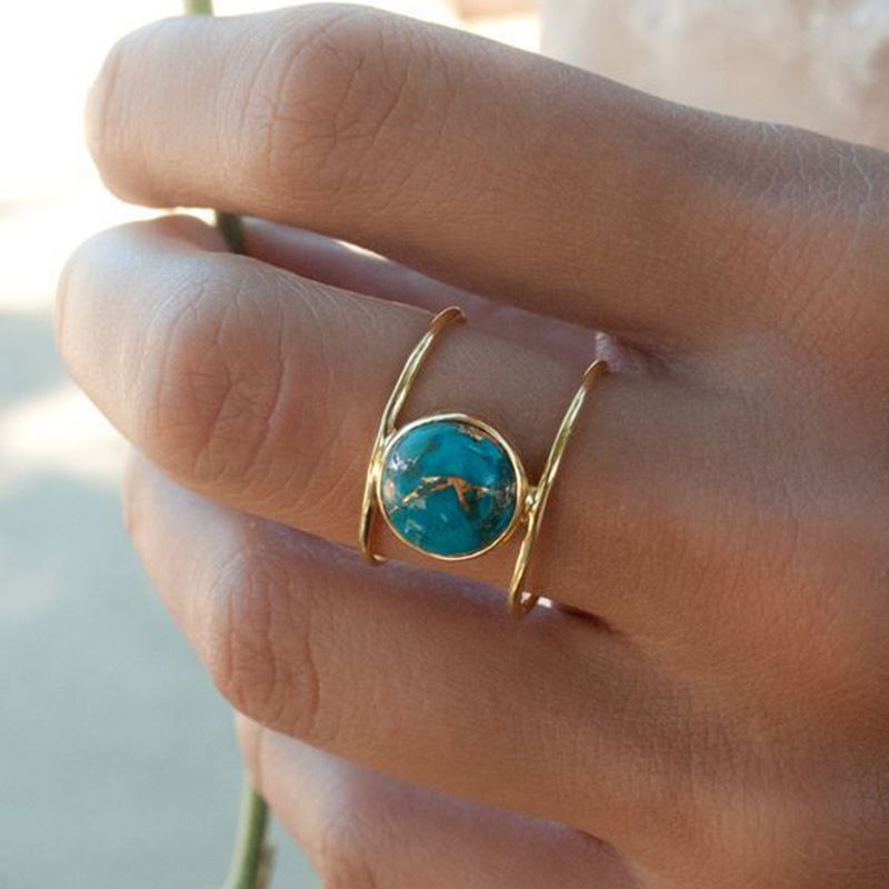 Unique Dome Turquoise Double Gold Plated Ring.
