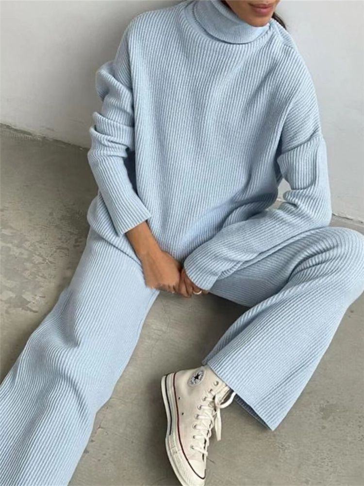 Turtleneck Sweater Knitted Tracksuit 2 Pieces Sets