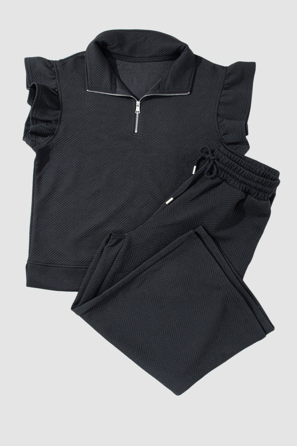 Ruffle Duo Quarter Zip Top and Drawstring Pants Set