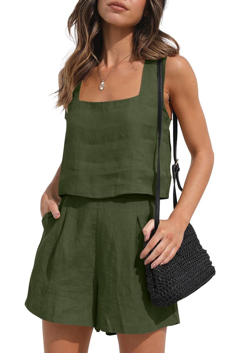 Lounge Wear Square Neck Top Shorts 2 Piece Set