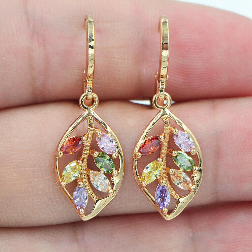 Nature Leaf-set Multi-Color Gemstone Earrings.