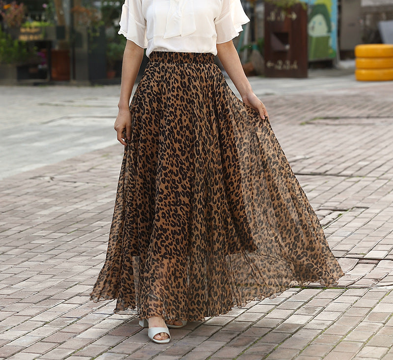 In Style Leopard Print Flowy Maxi Skirt