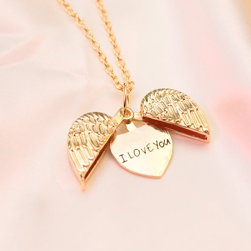 Open Your Heart Angel Wings Love Necklace in Silver or Gold.