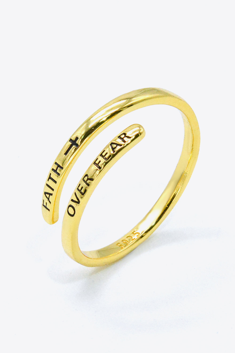 Faith Over Fear Gold Bypass Ring - One Size Fits All.