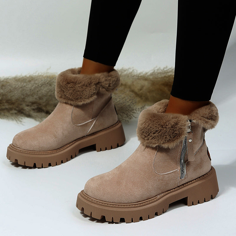 Luxe Suede Thick Warm Fur Ankle Snow Boots