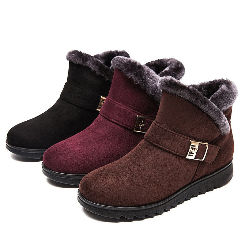 Buckle Strap Plush Martin Snow Boots with Zipper