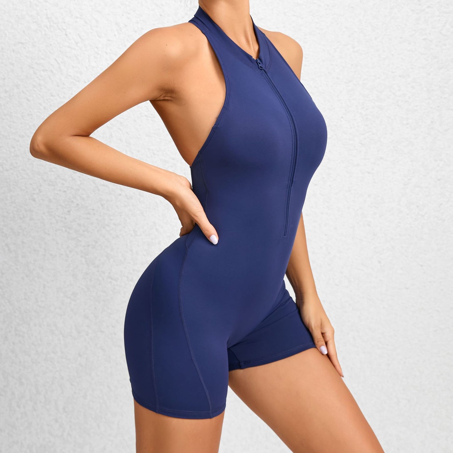 Modern Zippered Fitness Sleeveless Jumpsuit w/ Tummy Control & Stretch Shape-Wear, Butt Lifting Technology
