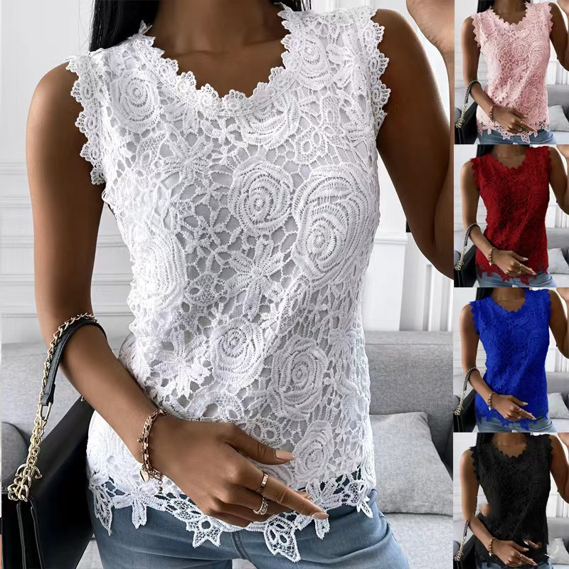Flowers Lace Vest Summer Tops