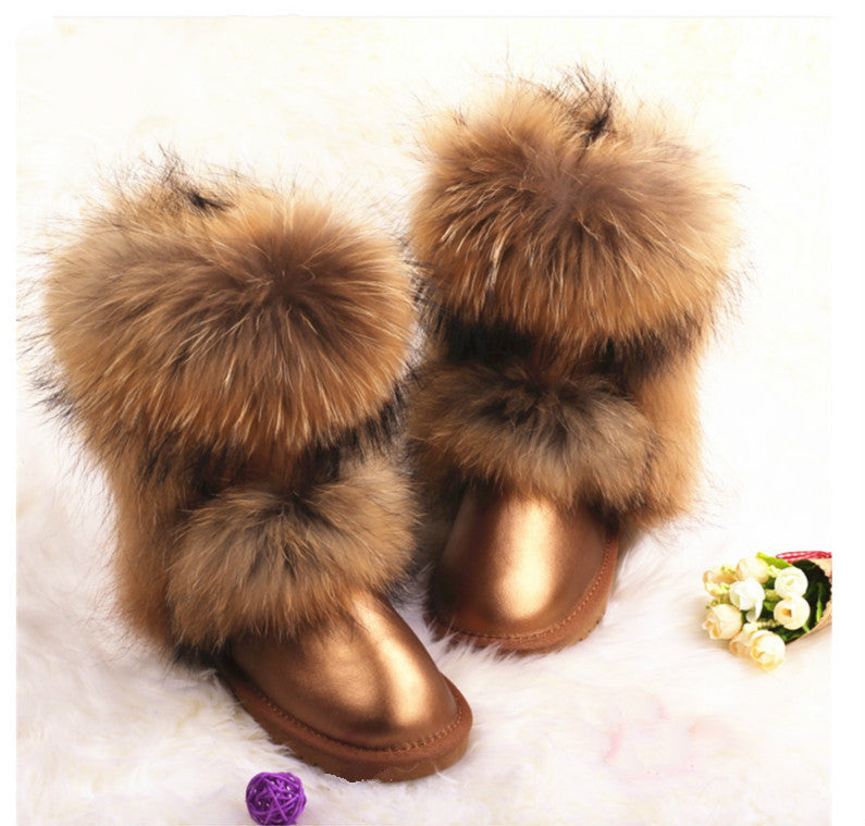 Mid-calf Genuine Fox Fur Snow Boots