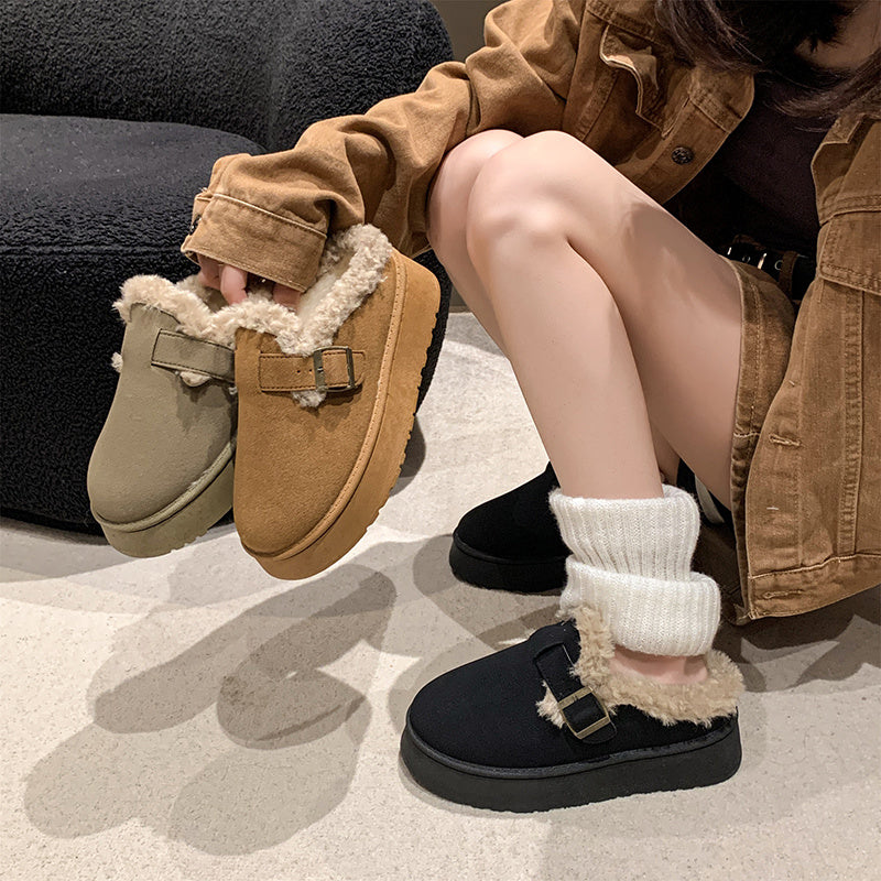 Winter Women's Shoes Plush Fashion Retro Bean Shoes Boots