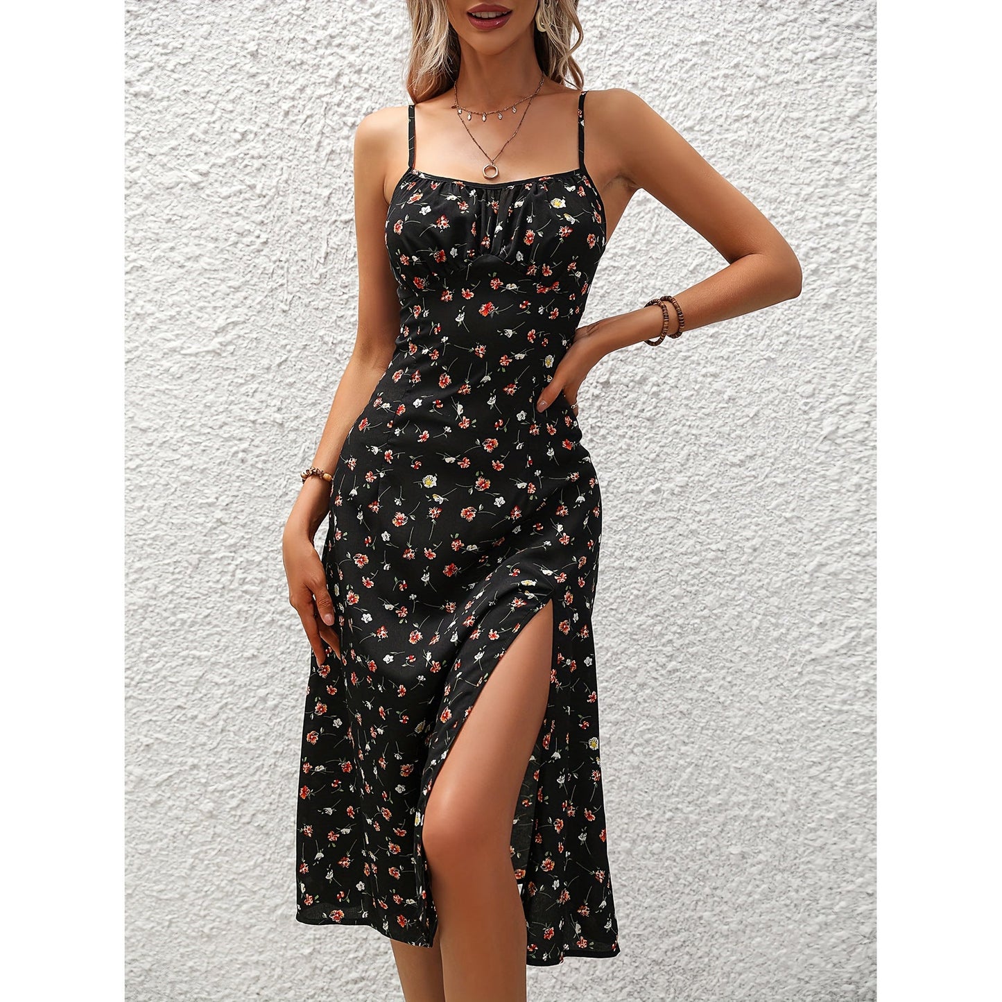 Spaghetti Straps Polka Dot Print Suspender Dress