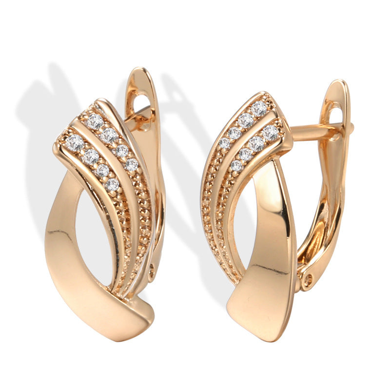 Unique Sparkling Design Rose Gold CZ English Clasp Earrings.