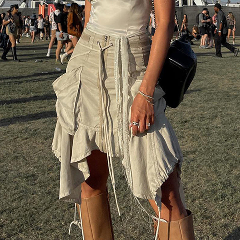 Asymmetric  Lace Up  Skirt