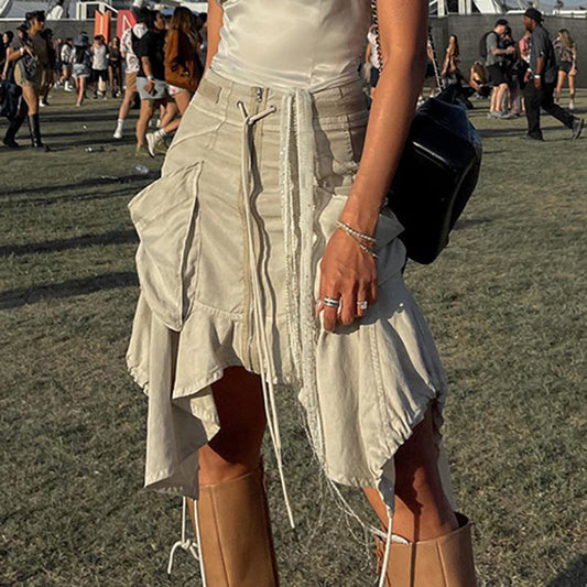 Asymmetric  Lace Up  Skirt