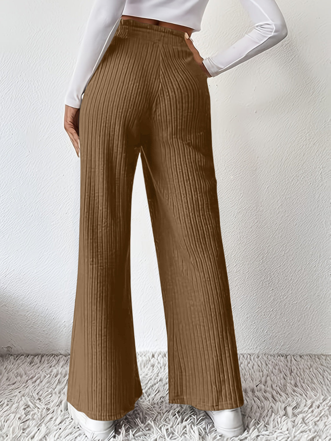 Cool Solid Color Ribbed High Waist Pants