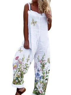 Floral Printed Loose Cotton And Linen Suspenders
