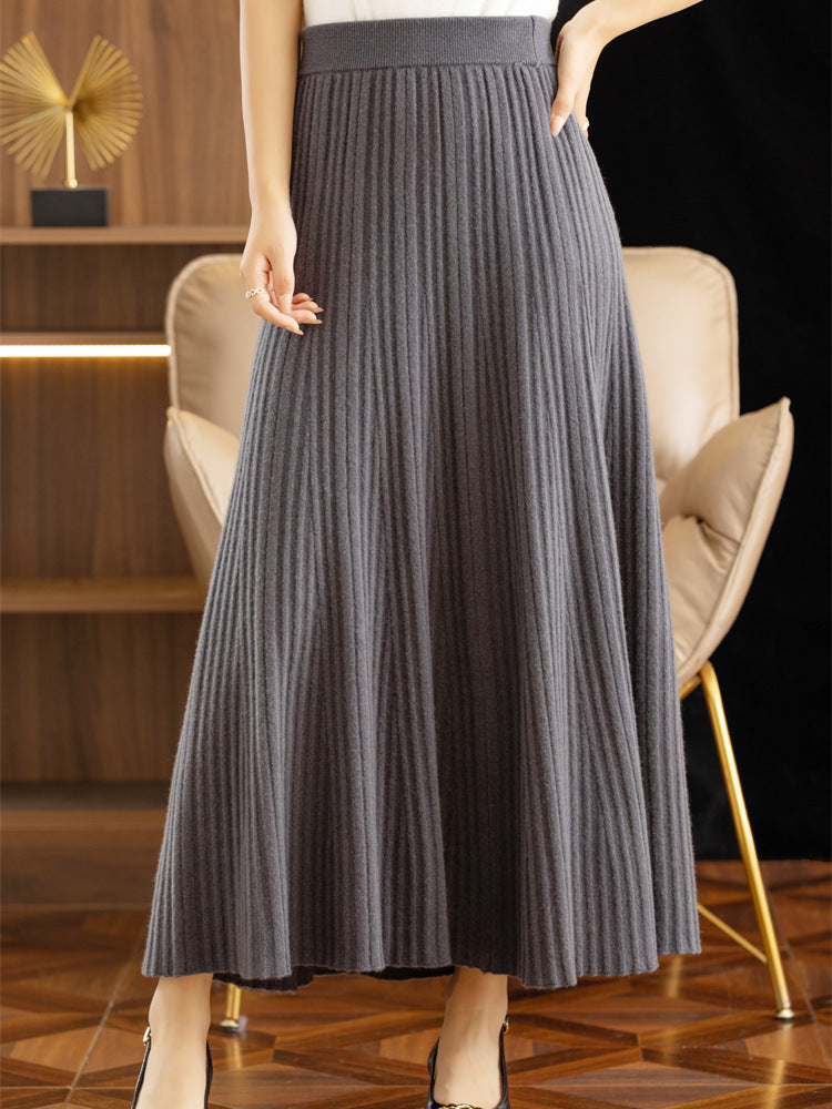 Luxury  Knitted Pleated  Wool Skirt