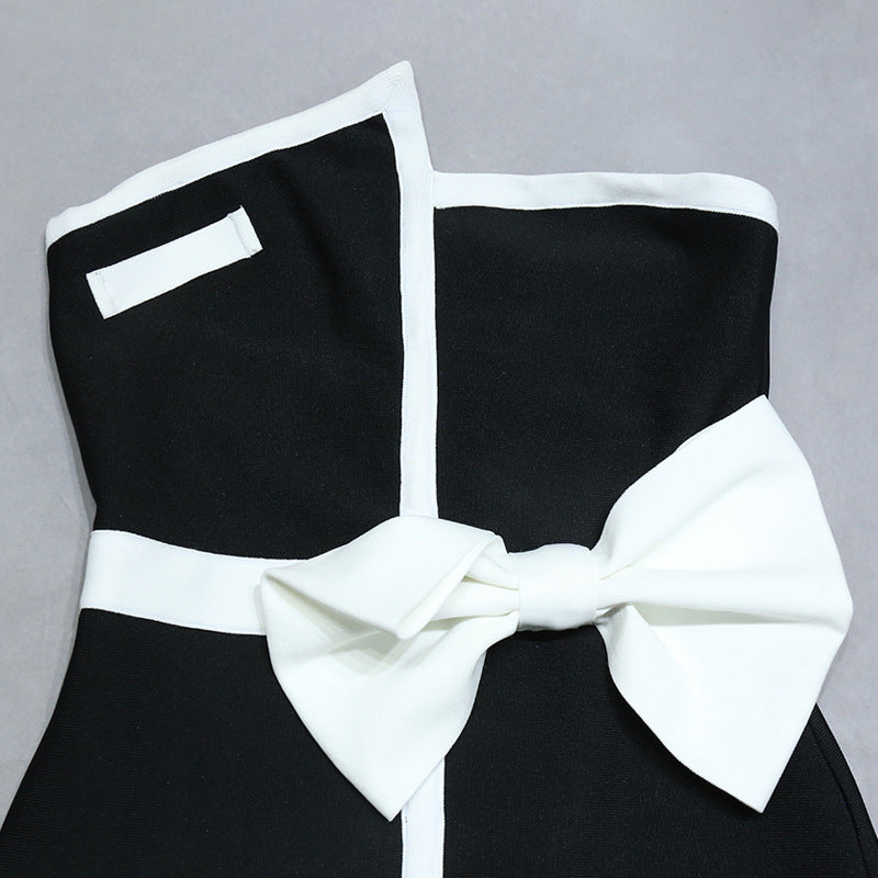 Backless Strapless Bow Detail Mini Dress