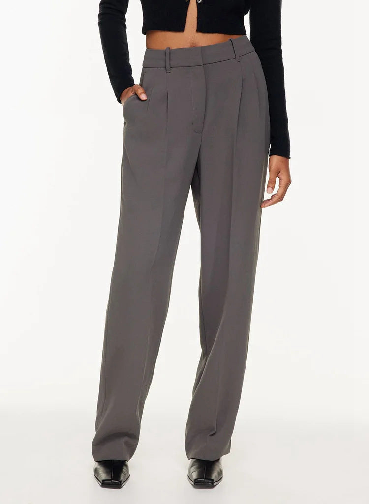 High Waist Straight Trousers With Pockets Wide Leg Pants