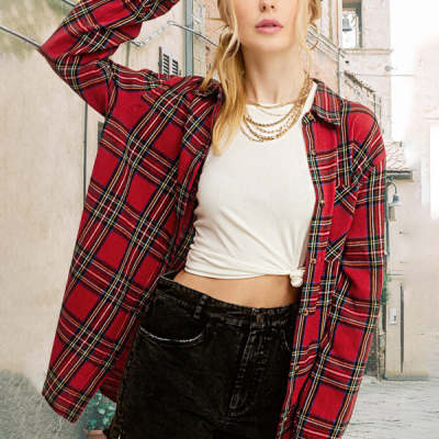 Modern Clasic Polo Collar Plaid Button Down Shirt