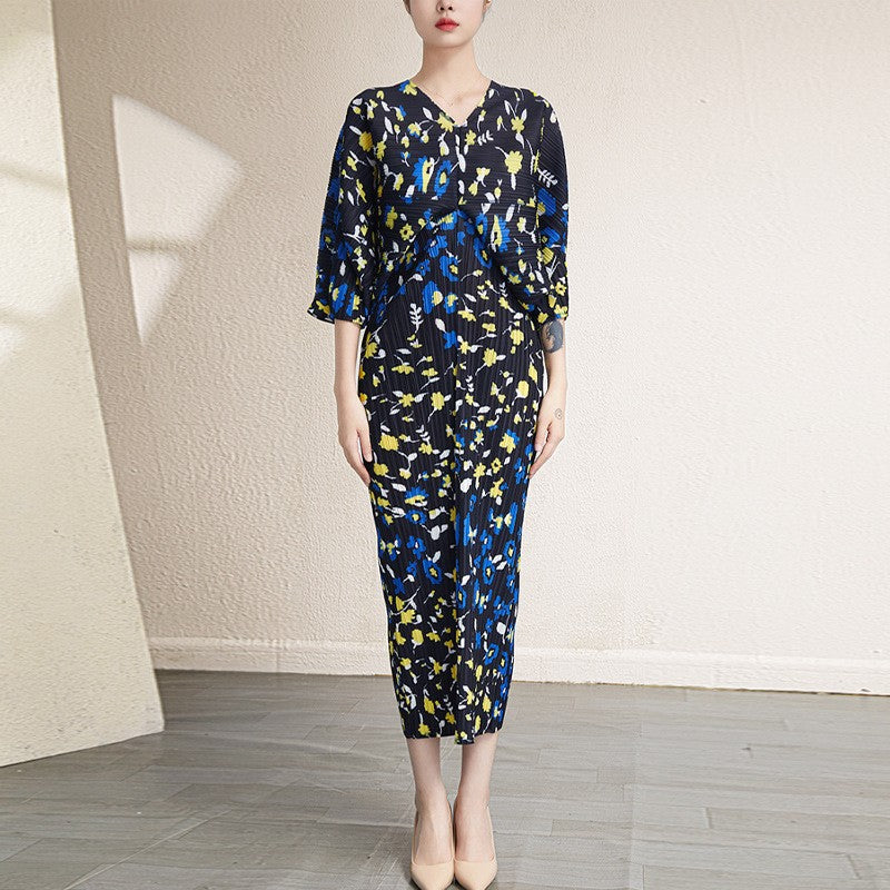 Japanese Style  Abstract Pleated Dress