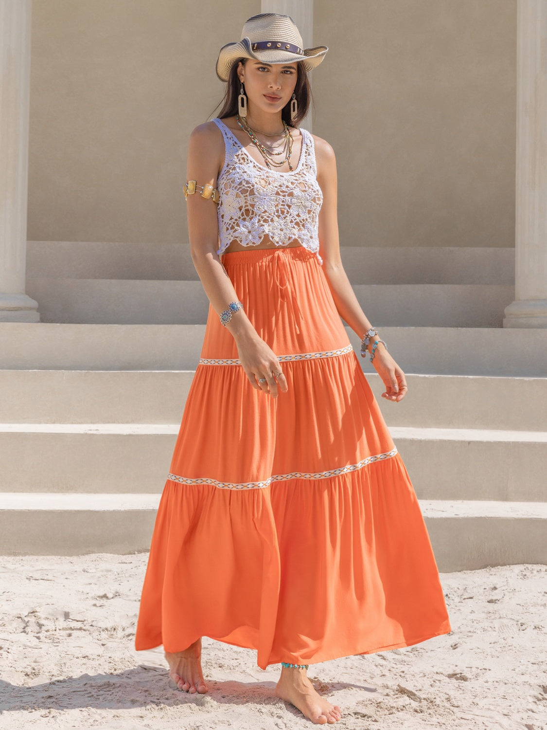 Tangy Twist Waist Maxi Tiered Skirt