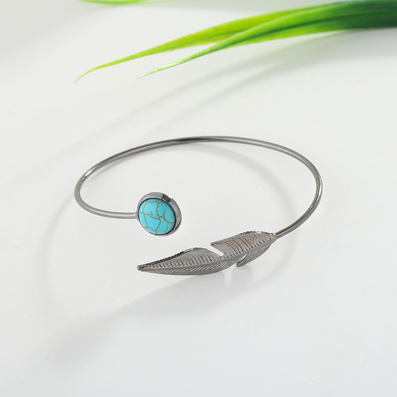 Retro Natural Stone & Feather Silver or Gold Adjustable Bracelet.