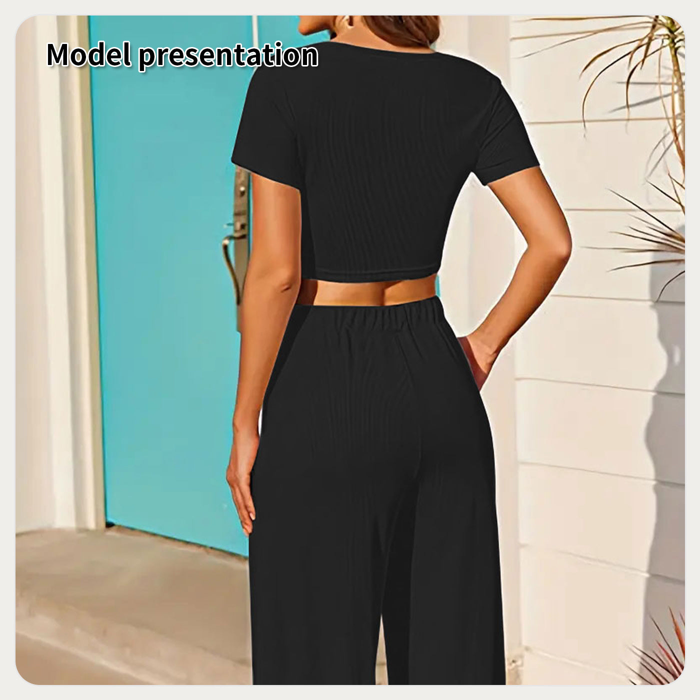 High Waist Tummy Control Pants with Short Sleeve Top