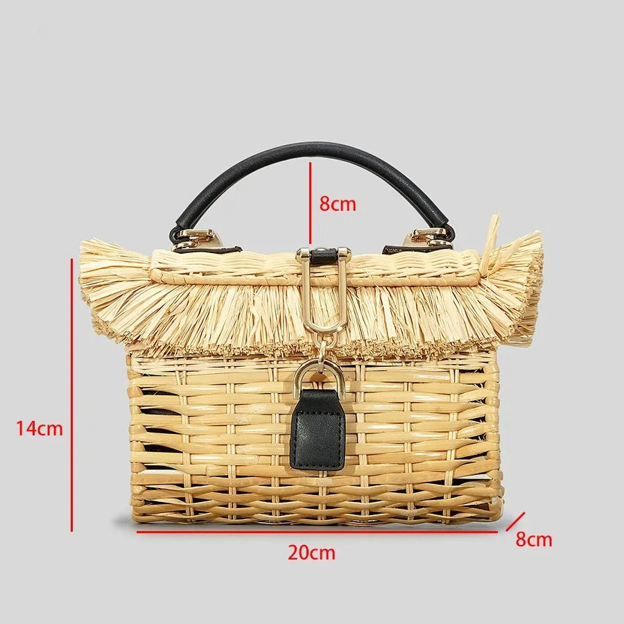 Cute Boho Handmade Straw Woven Handbag