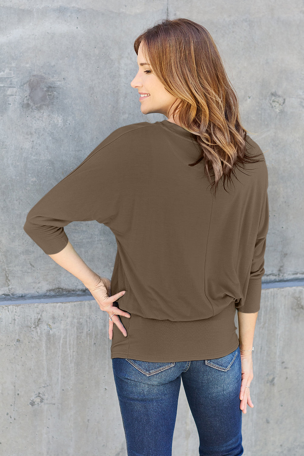 NuMi Basic Bae Full Size Round Neck Blouse & Batwing Sleeve