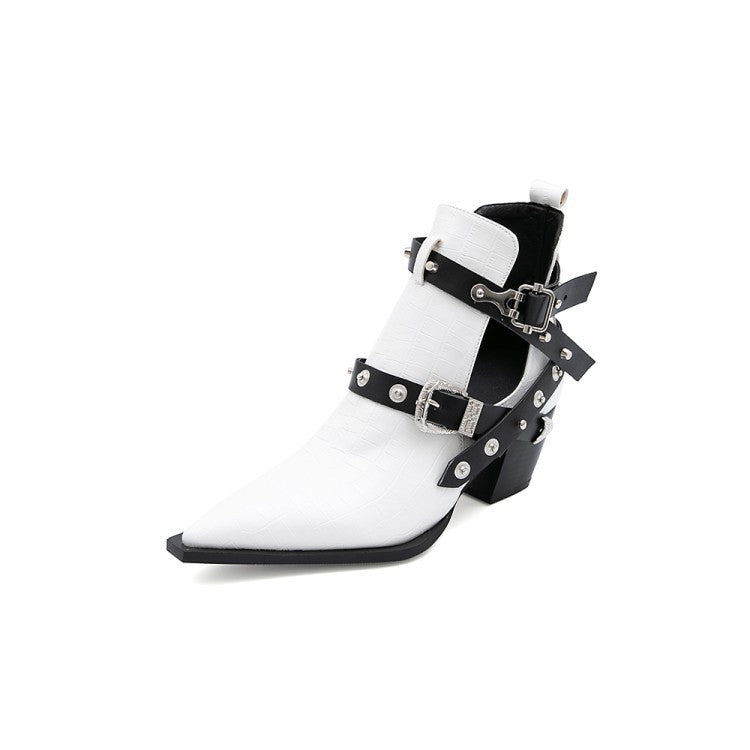 Rivet Buckle Strap Pointed Toes Gothic Cowboy Boots