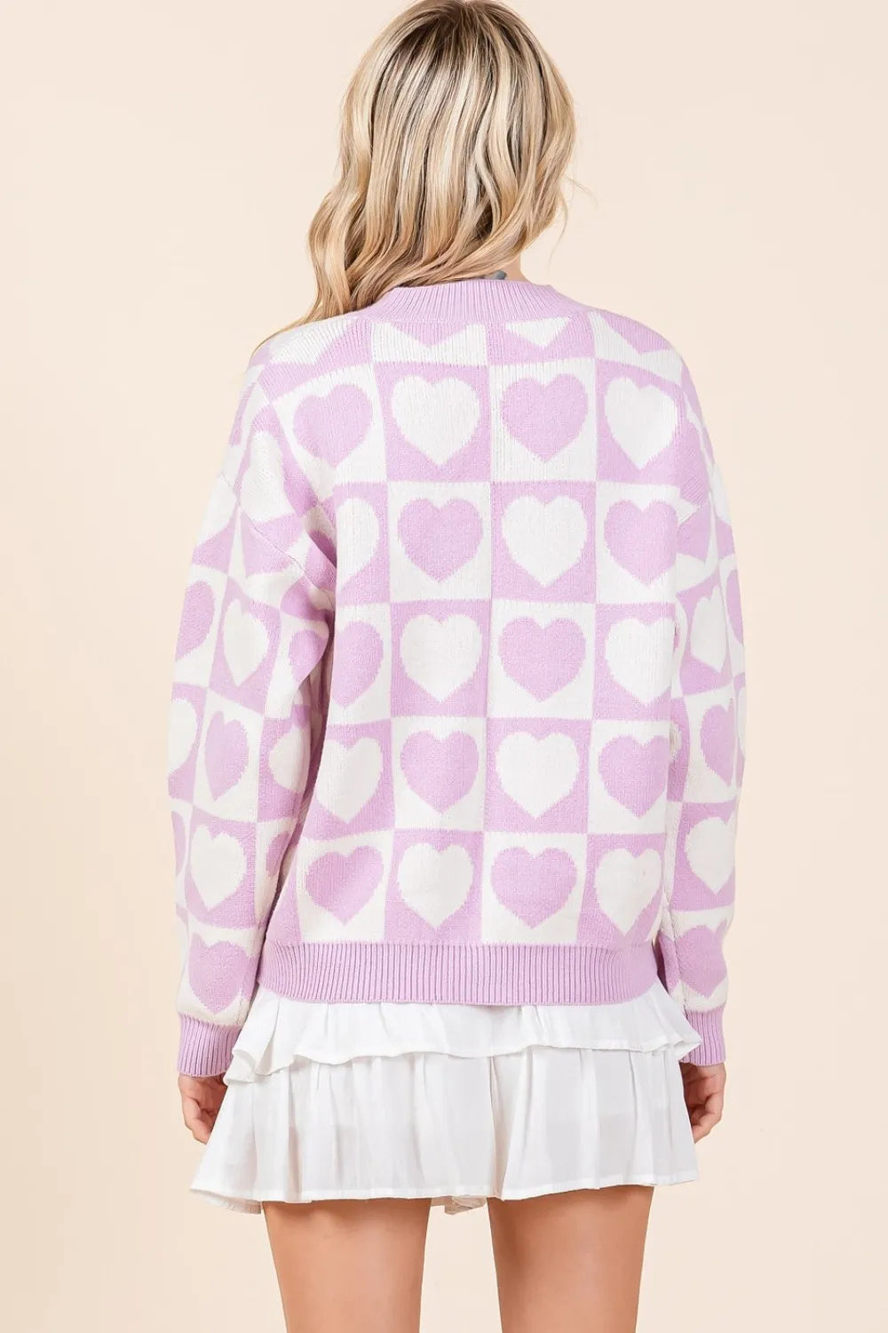 Lilac Pink Checkered Heart Button Down Cardigan