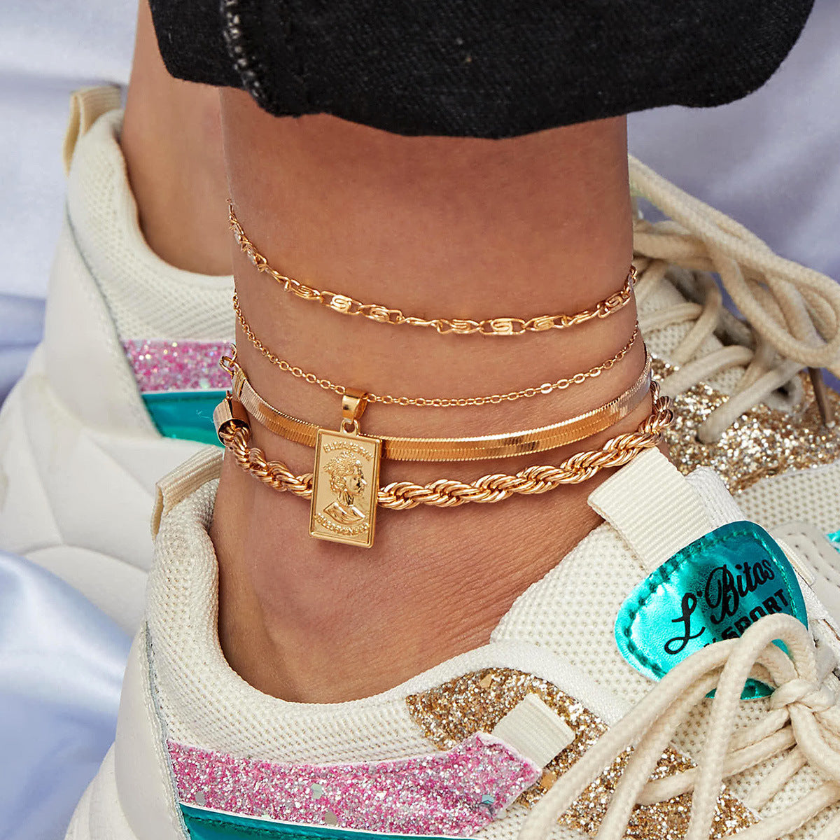 Gold Chains Hip Hop Punk Anklet - Includes all 4 chains.
