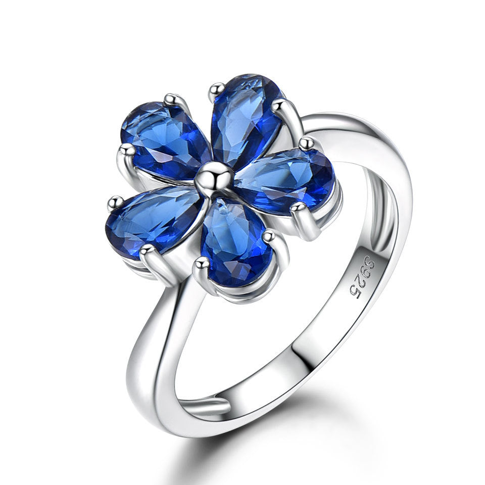 925 Sterling Silver Flower Petal Sapphire Ring.