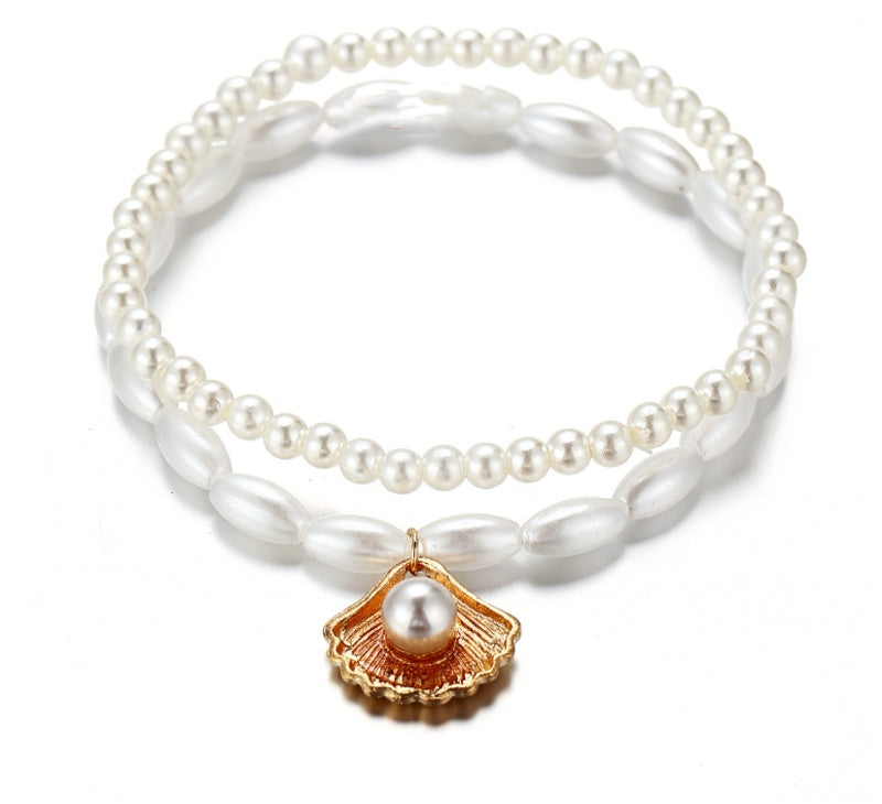 Freshwater Pearl Shell Layered Anklet Set - Includes Both.