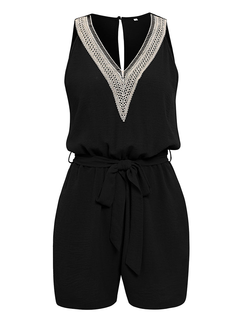 Tie-up Lace Love V-neck Sleeveless Jumpsuit