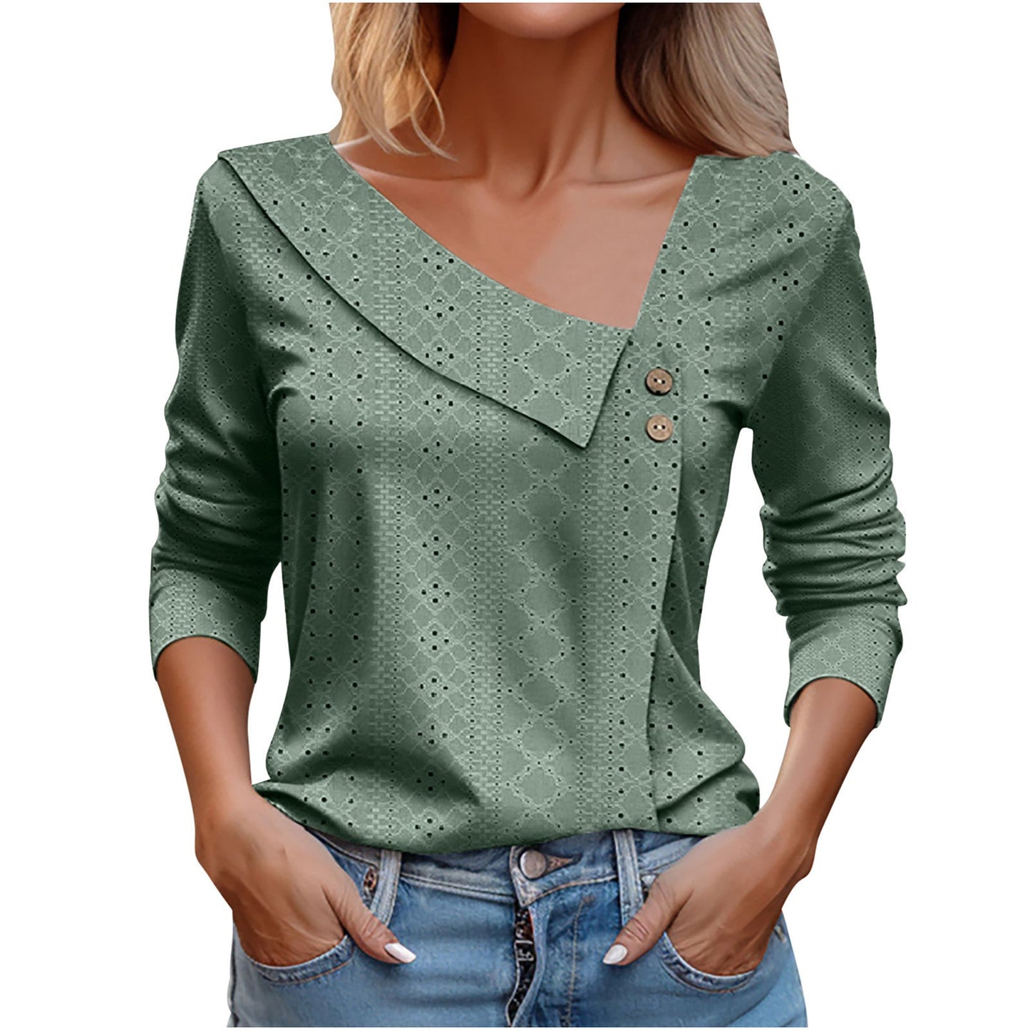 Summer New V-neck Button Long-Sleeved  Top