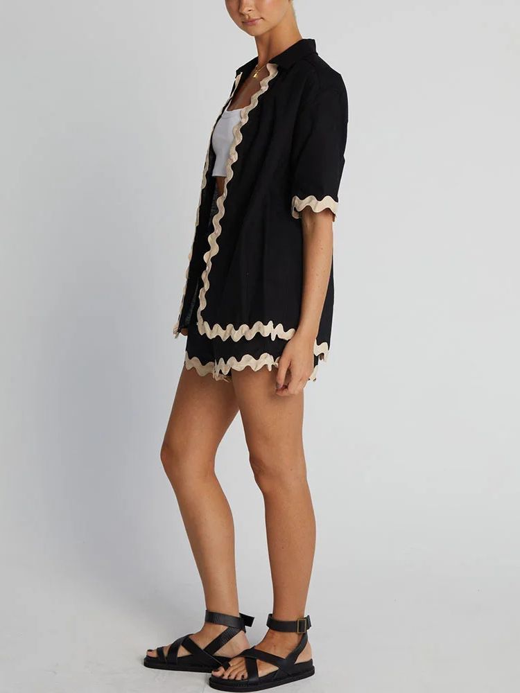 Summer Retro Short Sleeve Cardigan with Shorts