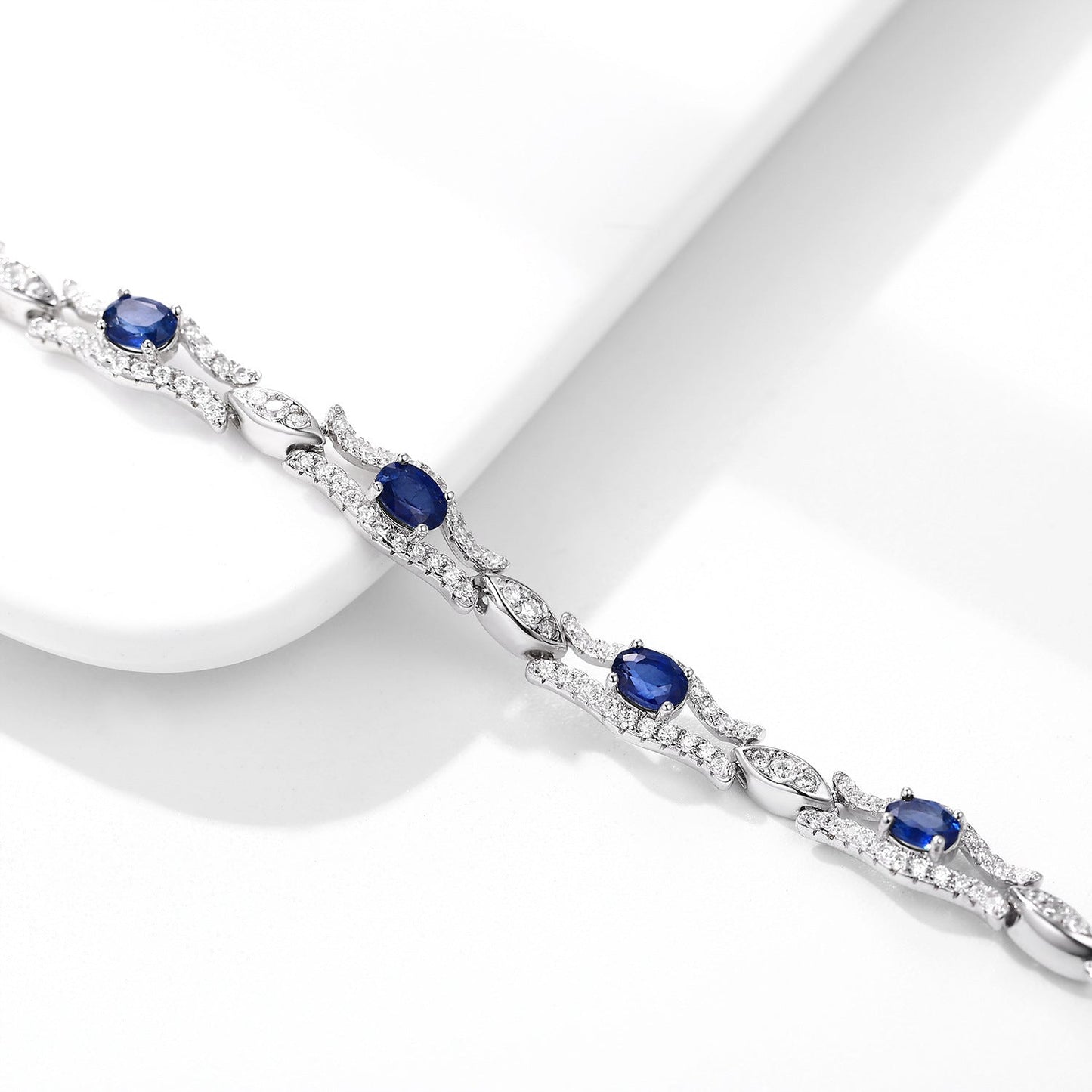 Genuine Oval Cut Sapphire Bracelet 925 Sterling Silver Adorned with Dazzling Crystal Gemstones.